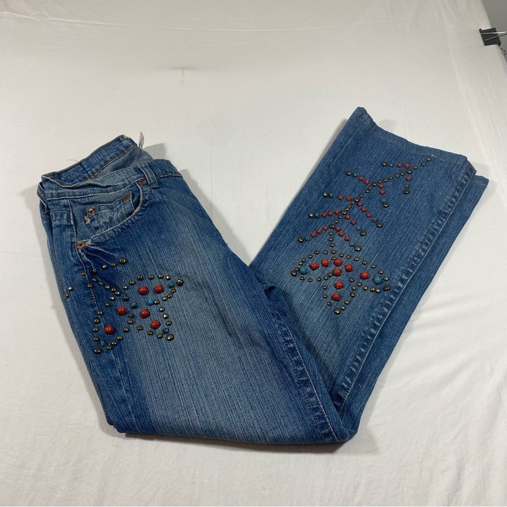 ZCavaricci Boho Embellished Boot Jeans size 10 High Rise Bohemian Wester…